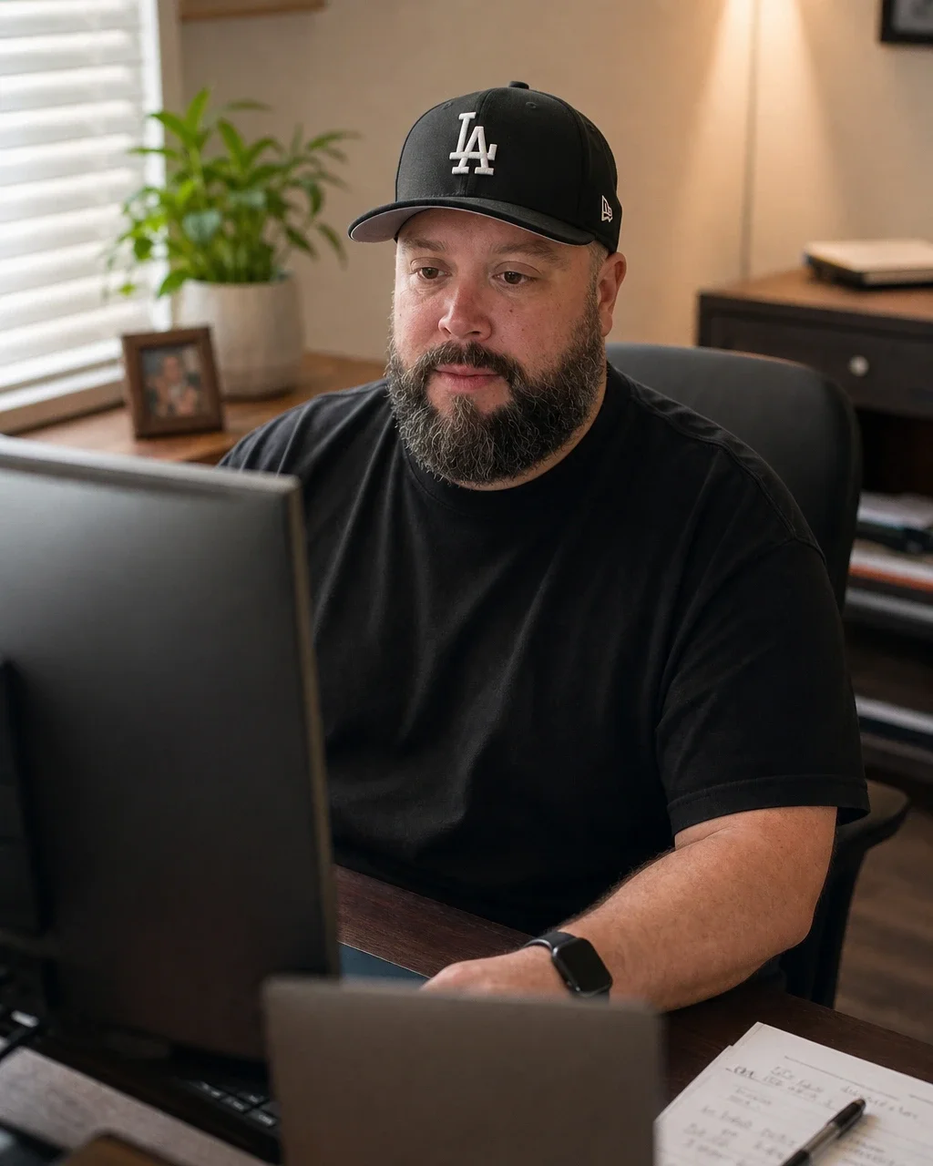 Adam at his desk working on a client project
