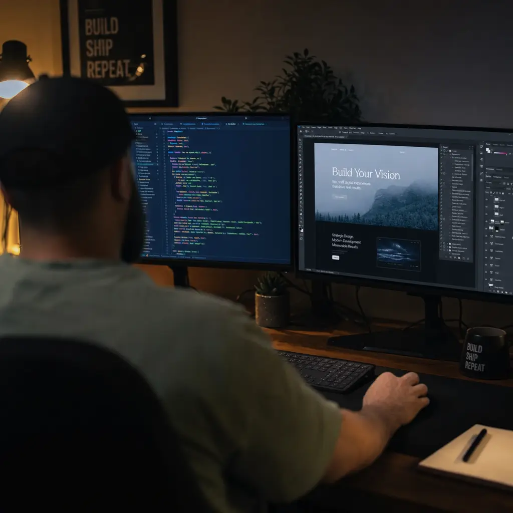 Adam working at his desk